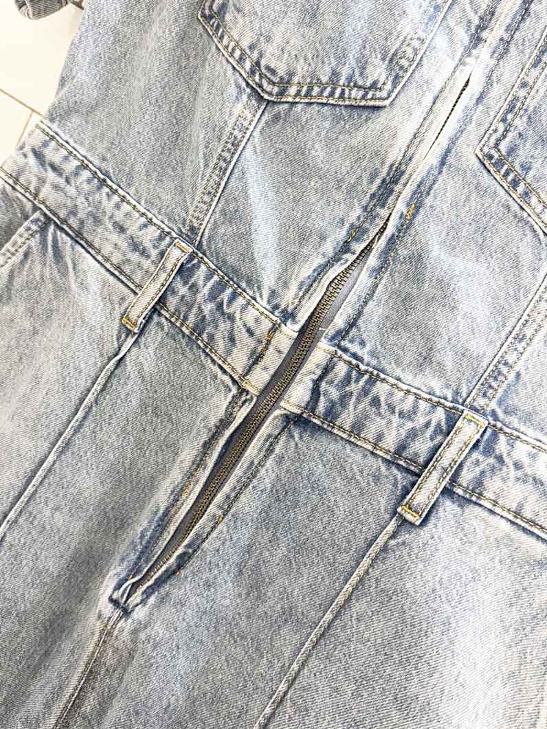 nwt zara denim short sleeve zip wide leg jumpsuit - good market thrift store