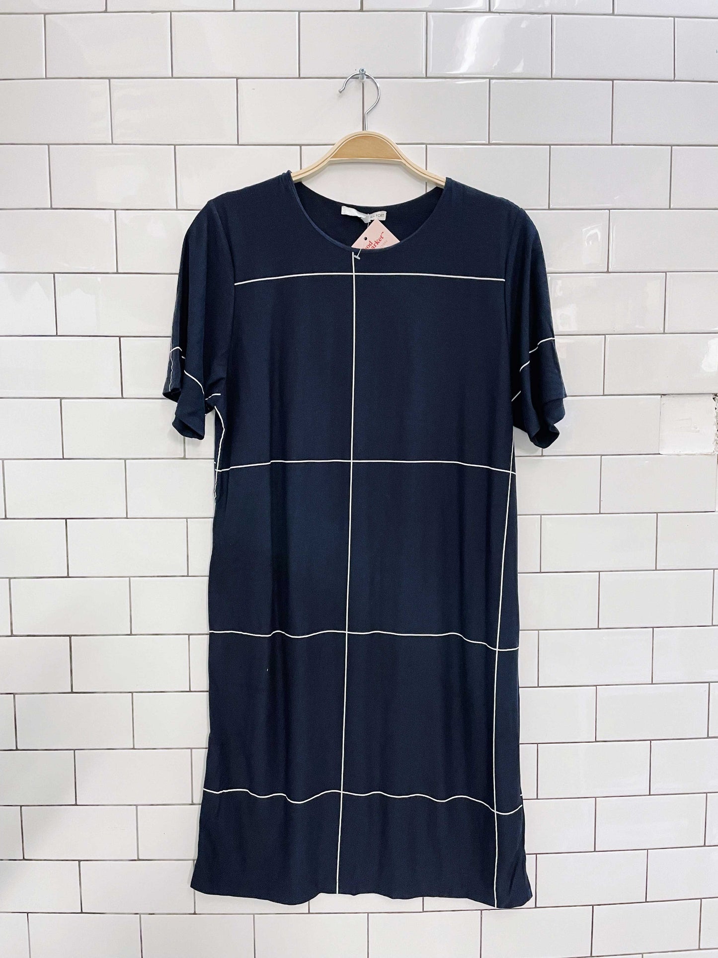 oak + fort windowpane check t-shirt dress