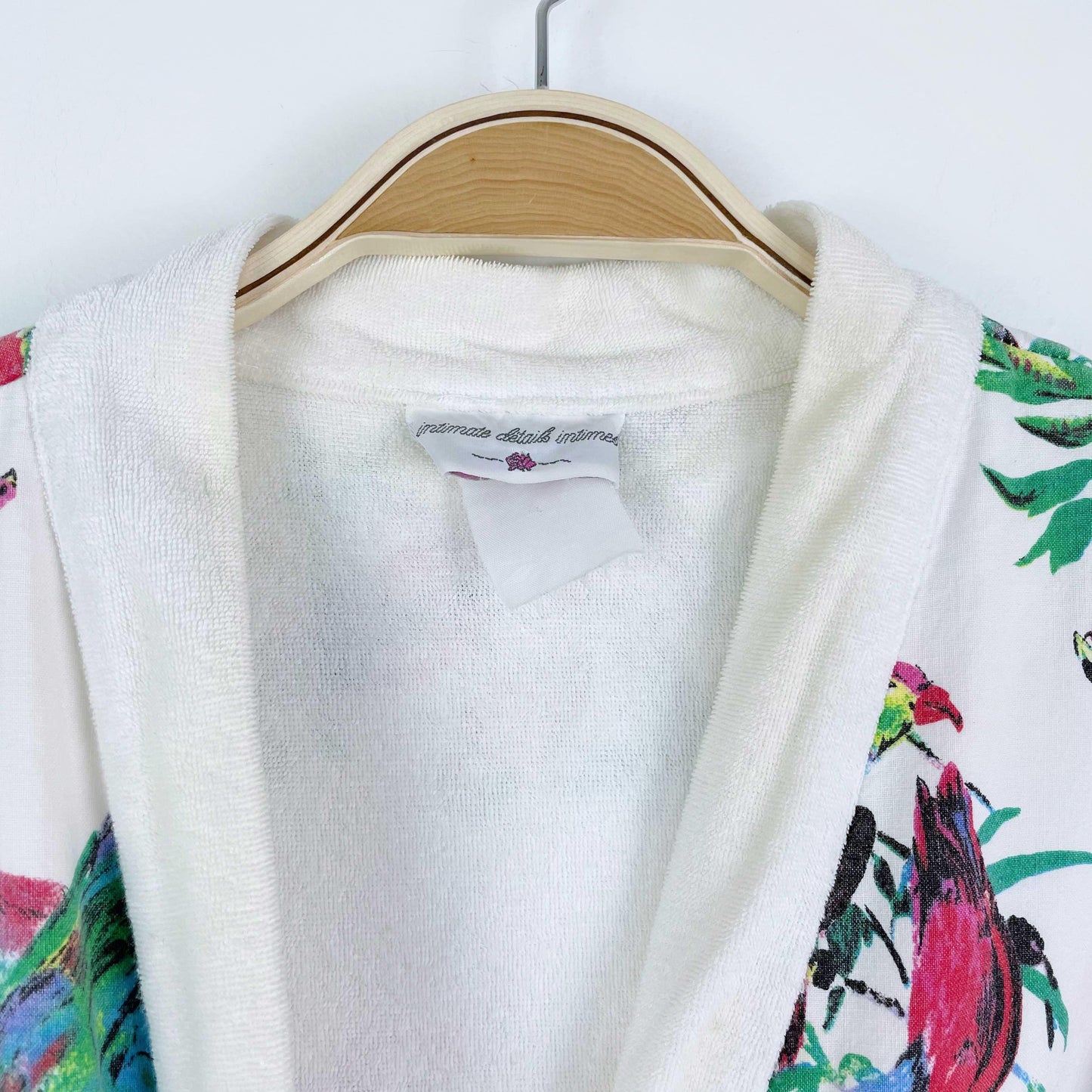 vintage intimate details tropical parrot terry lined robe