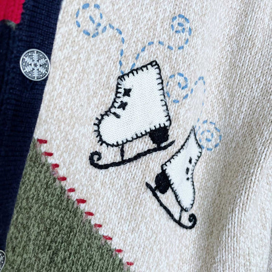 vintage nr hand embroidered holiday patchwork knit cardi - size medium