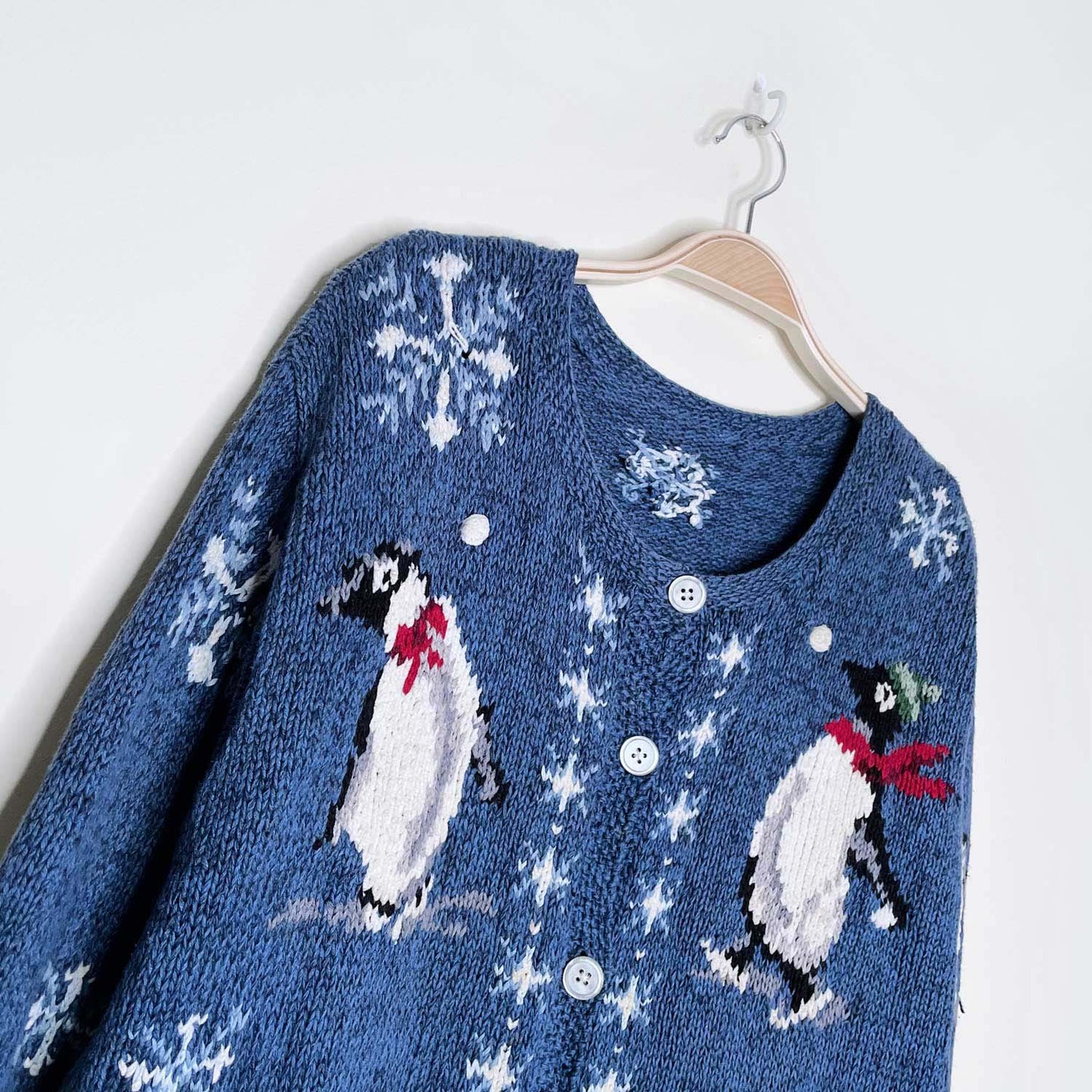 vintage holiday penguins linen-blend cardigan - size medim