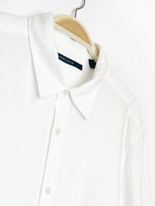 perry ellis linen-blend boxy cropped sporty prep shirt | rework - good market thrift store