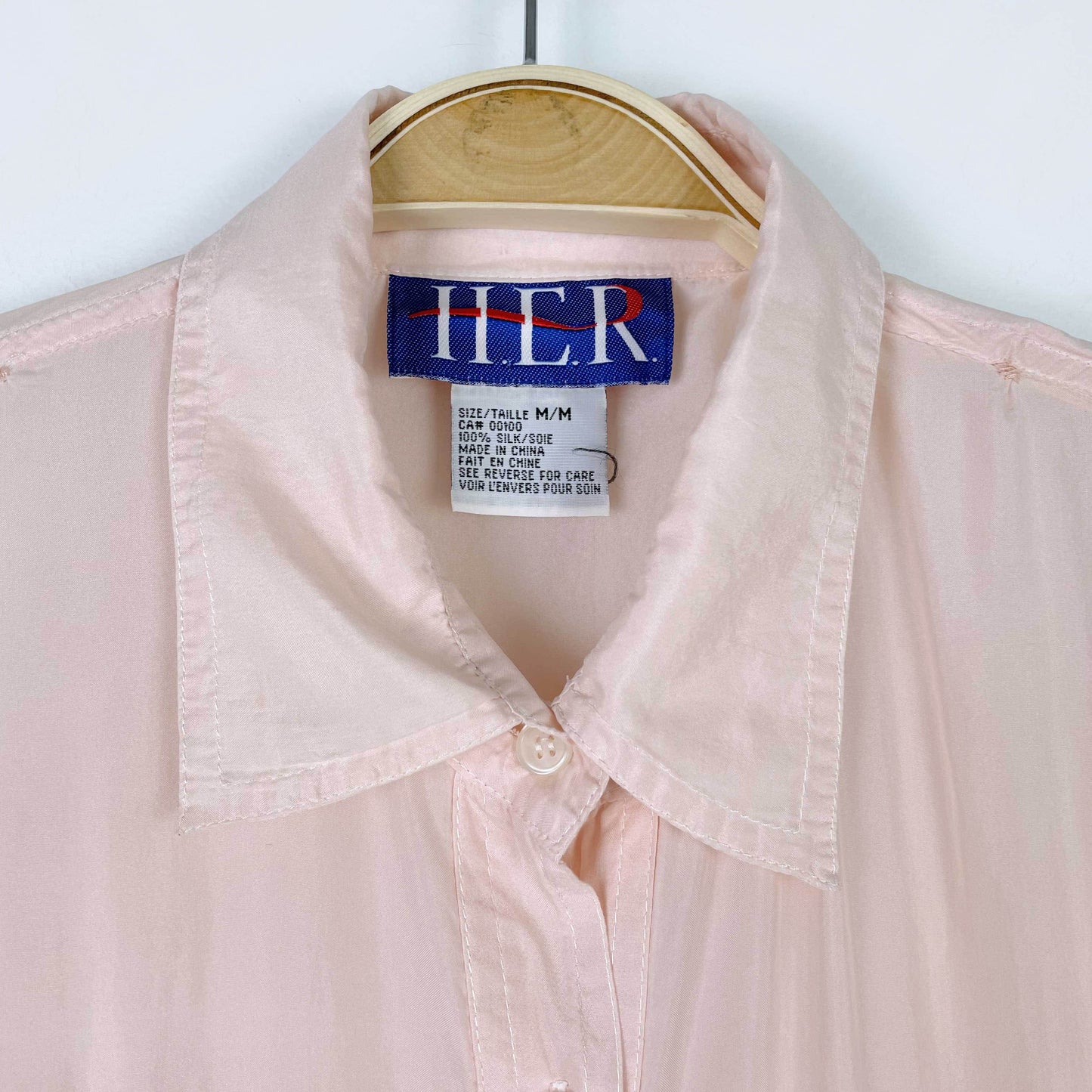 vintage 80s HER pink silk ss fringe shirt