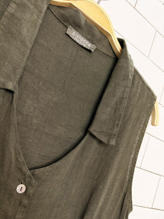 pistache 100% linen shell button collared a-line maxi dress | made in Italy - good market thrift store
