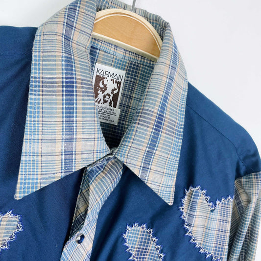 vintage karman country scroll snap button down - size medium