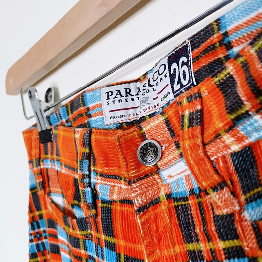 nwt deadstock parasuco orange plaid corduroy flare pants