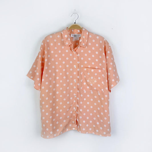 vintage two roads peach polka dot shirt + shorts set