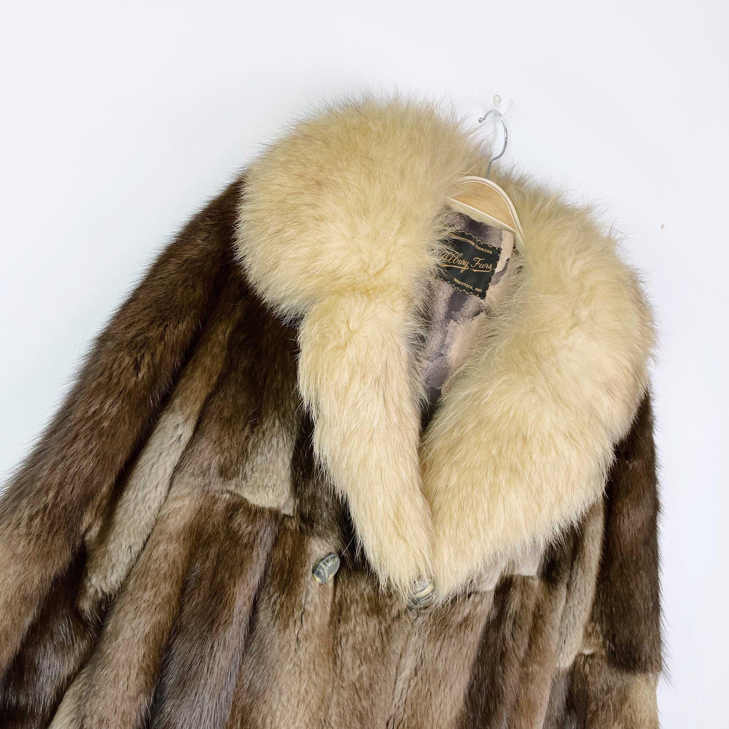 vintage illbury furs mink and fox trim double breasted coat - size small