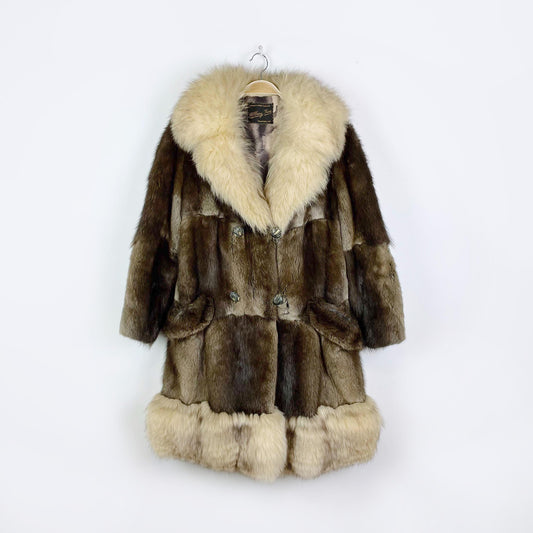 vintage illbury furs mink and fox trim double breasted coat - size small