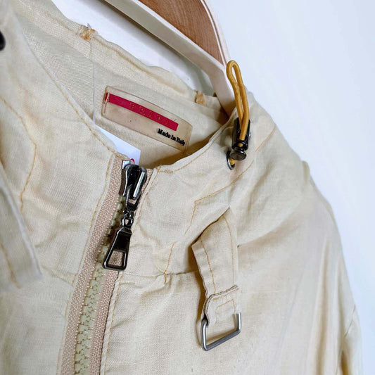 prada linen short sleeve drawstring hooded jacket - size small