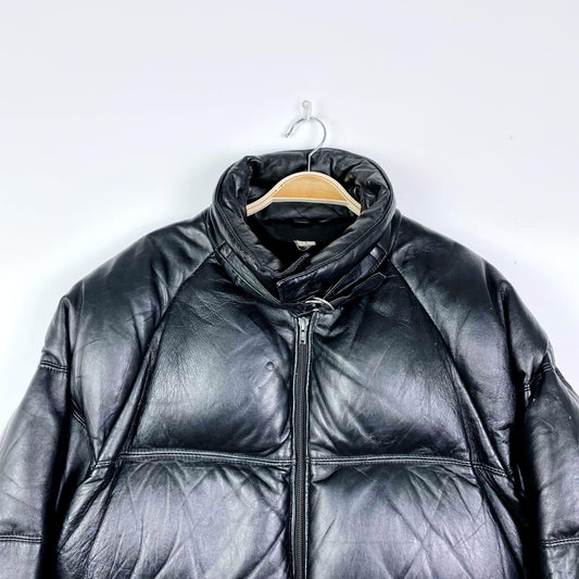 vintage philippe monet black leather puffer jacket - size 44