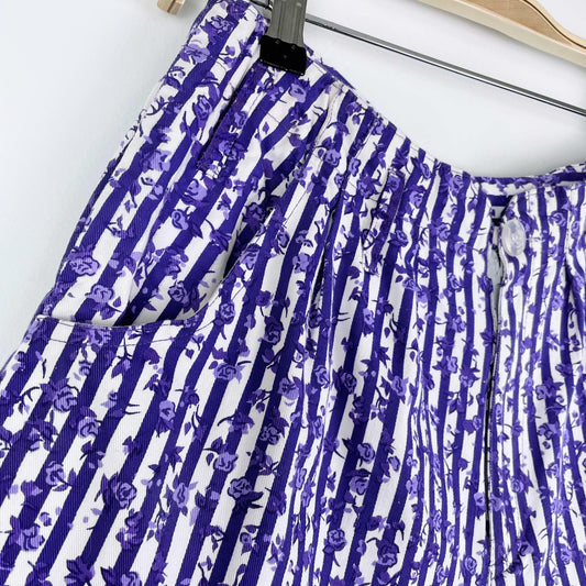 vintage picket and post roses + purple stripes shorts
