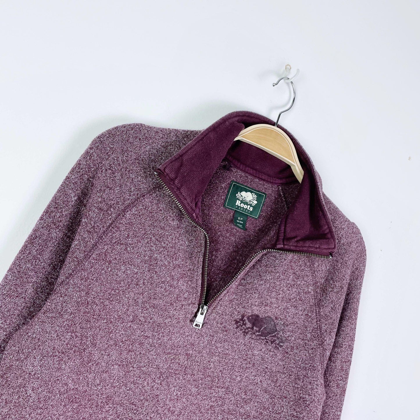 roots purple heather 1/4 zip stein - size small