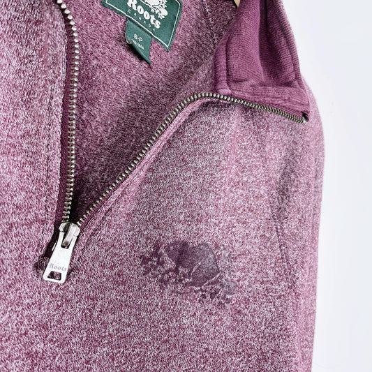 roots purple heather 1/4 zip stein - size small
