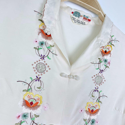 vintage 60s hand embroidered silk qipao blouse