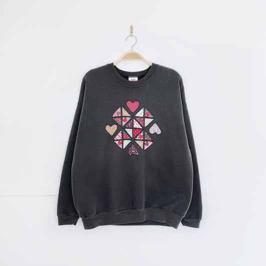 vintage 90s handmade quilt hearts sweatshirt