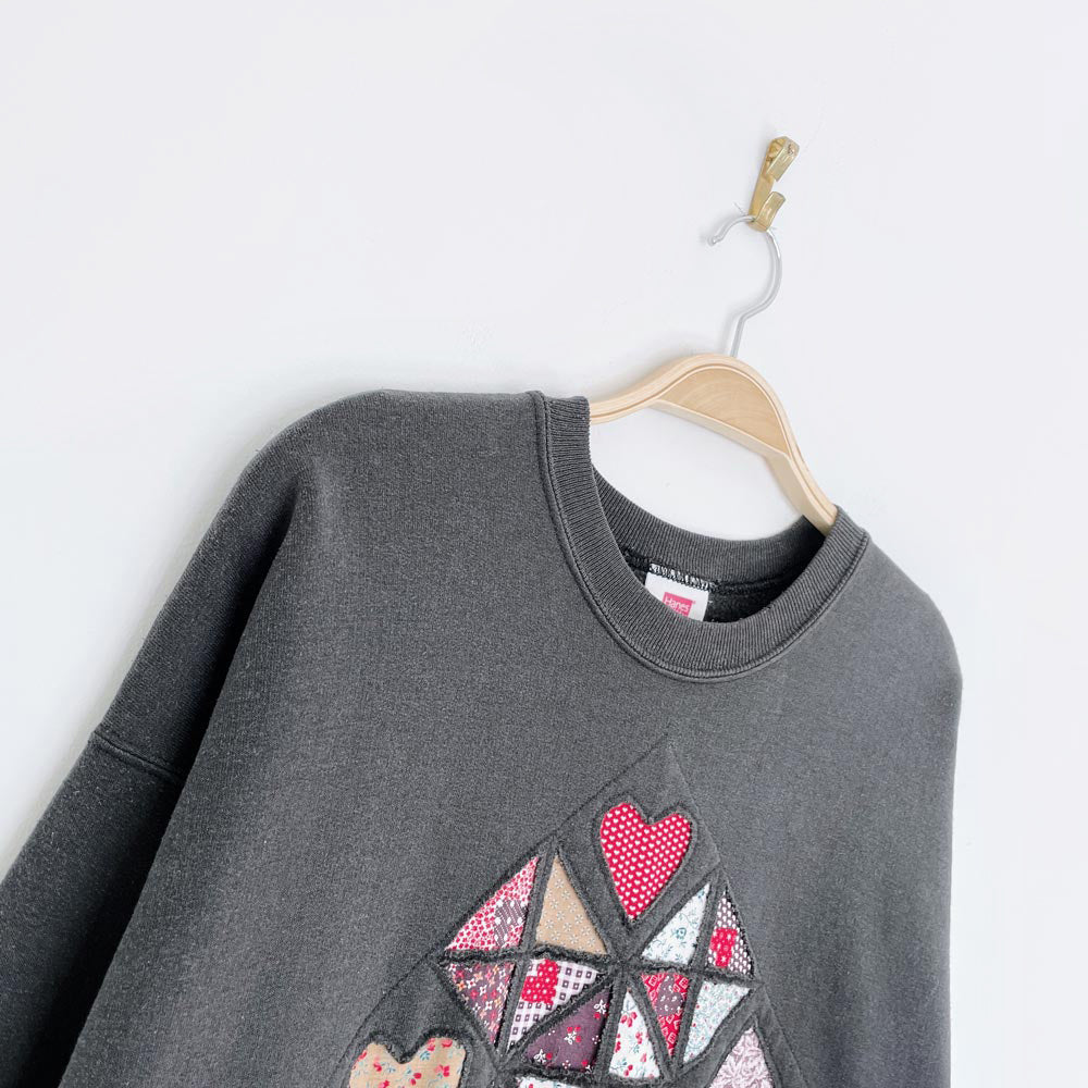 vintage 90s handmade quilt hearts sweatshirt