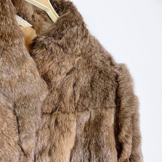vintage brown rabbit fur power shoulder short coat - size large