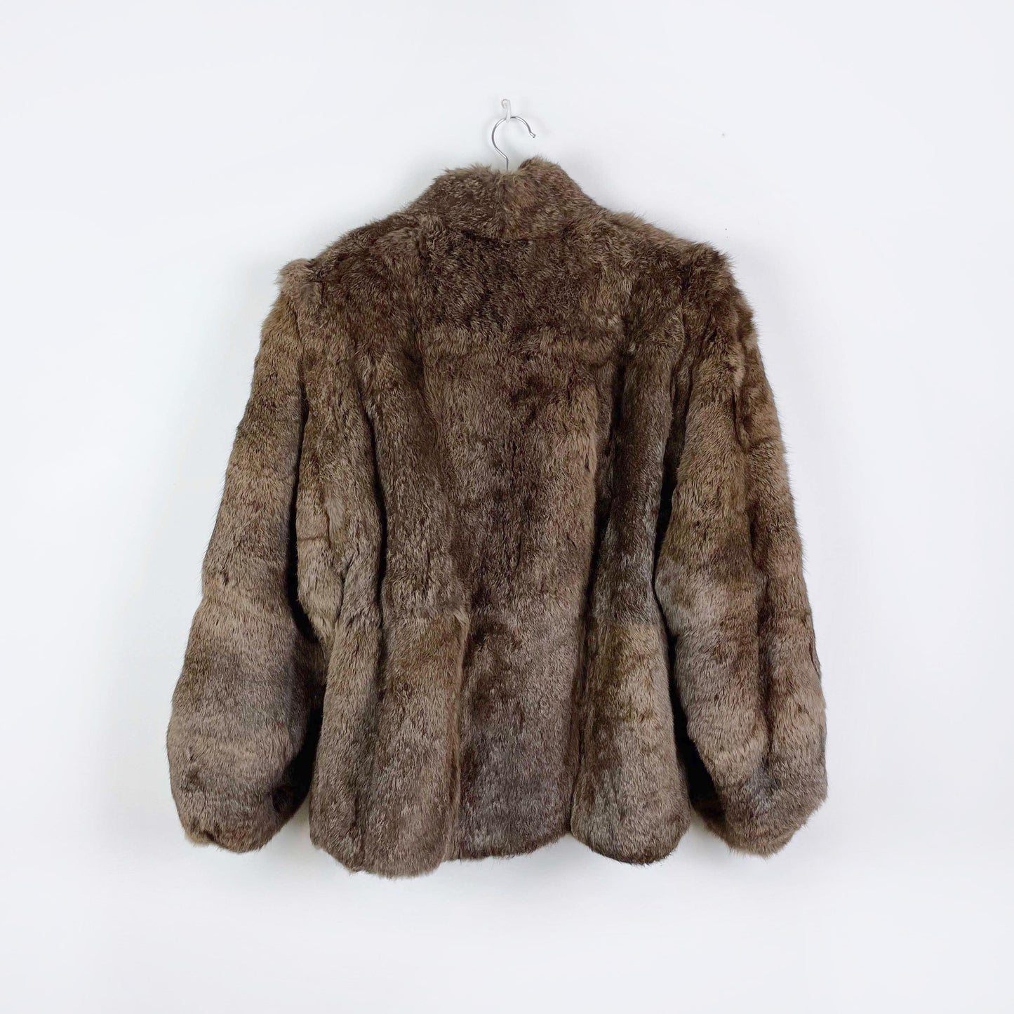 vintage brown rabbit fur power shoulder short coat - size large
