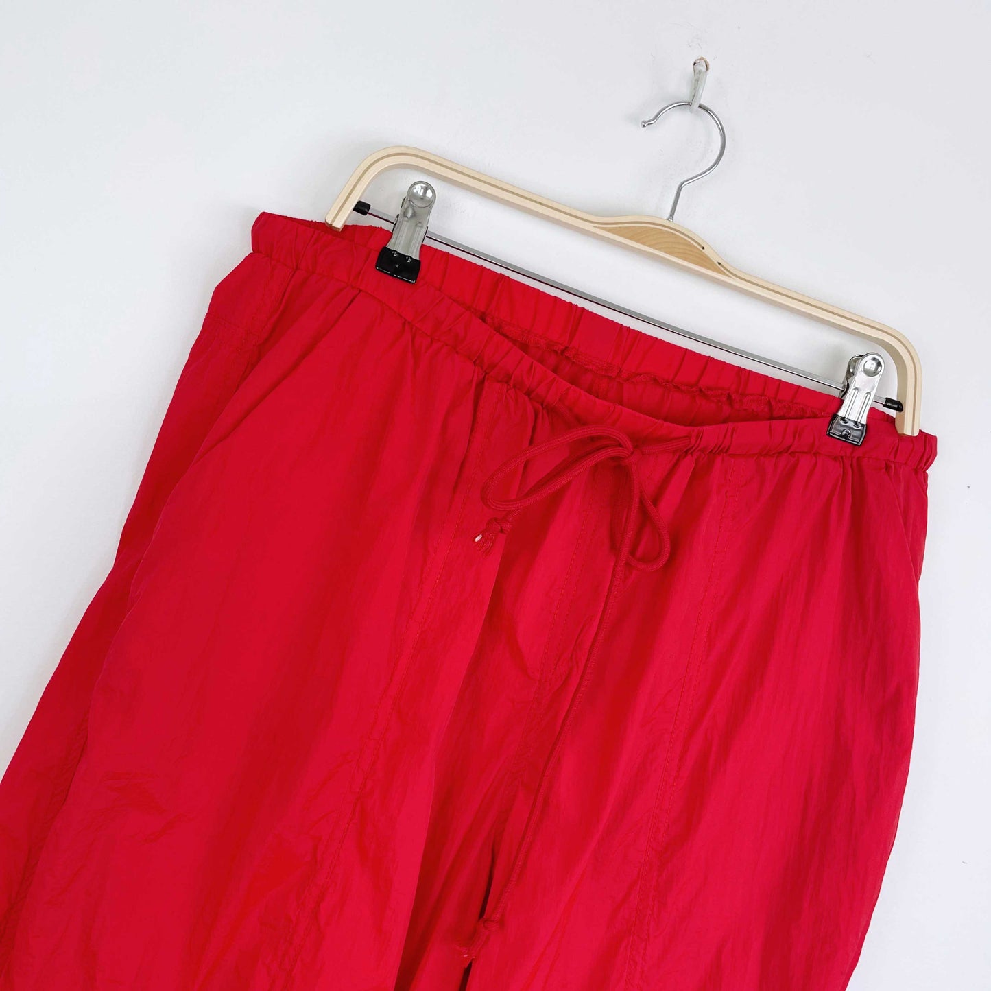 red nylon baggy parachute pants