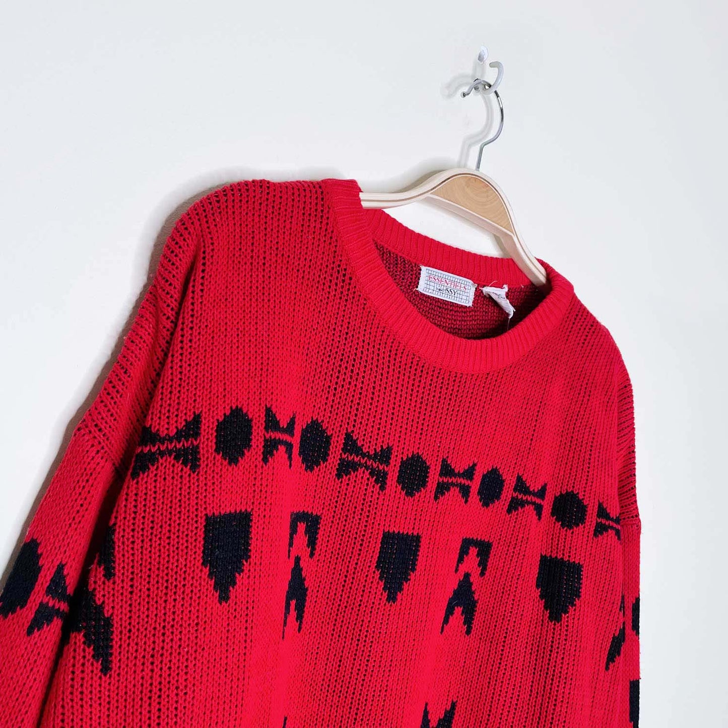 vintage essentiels festive bow tie knit crew - size medium