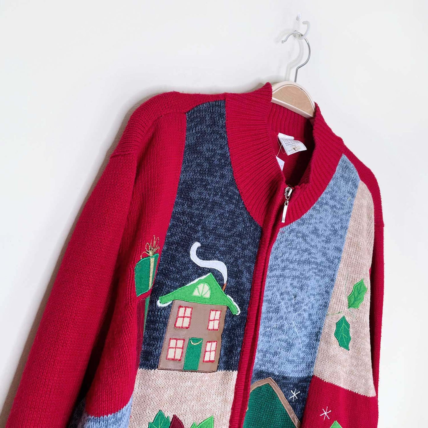 holiday red patchwork knit cardigan - size xl