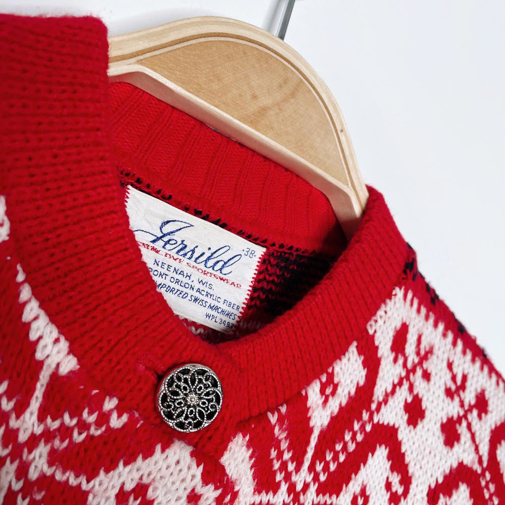 vintage 70s jersild swiss reindeer knit cardigan
