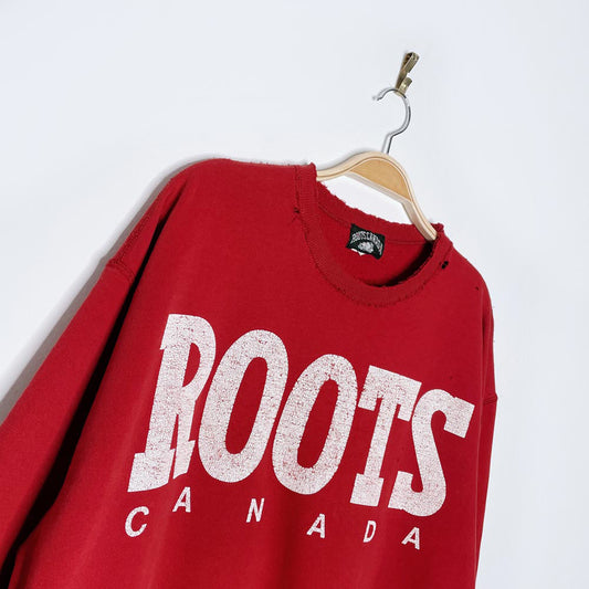 vintage 90s roots oversized distressed nameplate crew