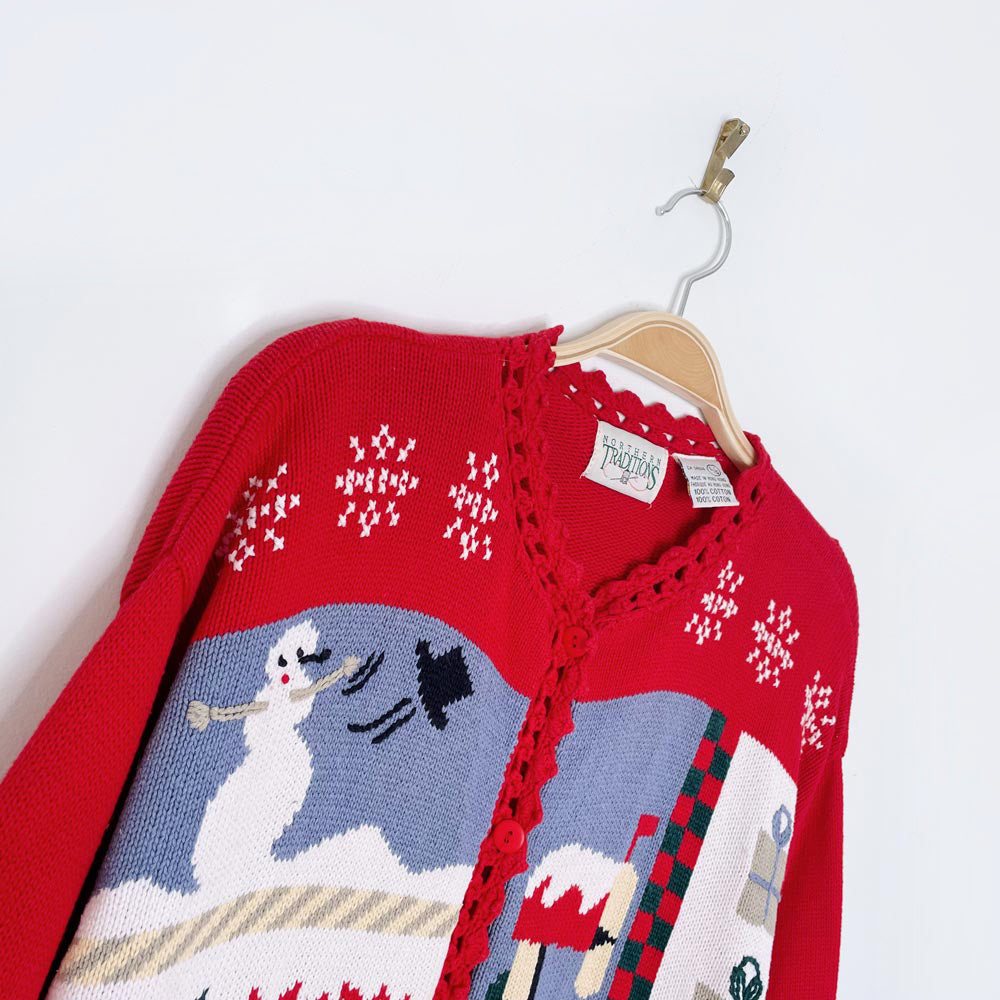 vintage northern traditions holiday patchwork knit cardigan