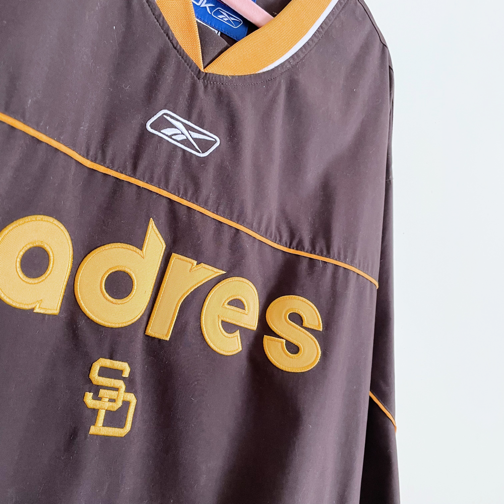 vintage mlb san diego padres reebok v-neck windbreaker jacket - size xl