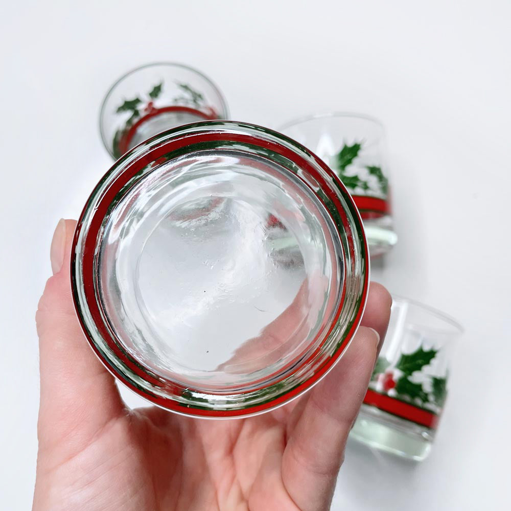 x4 vintage holiday holly berry rock glasses