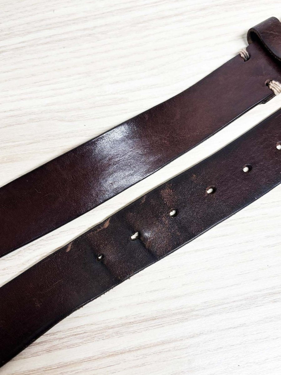 roots leather brass buckle belt - good market thrift store