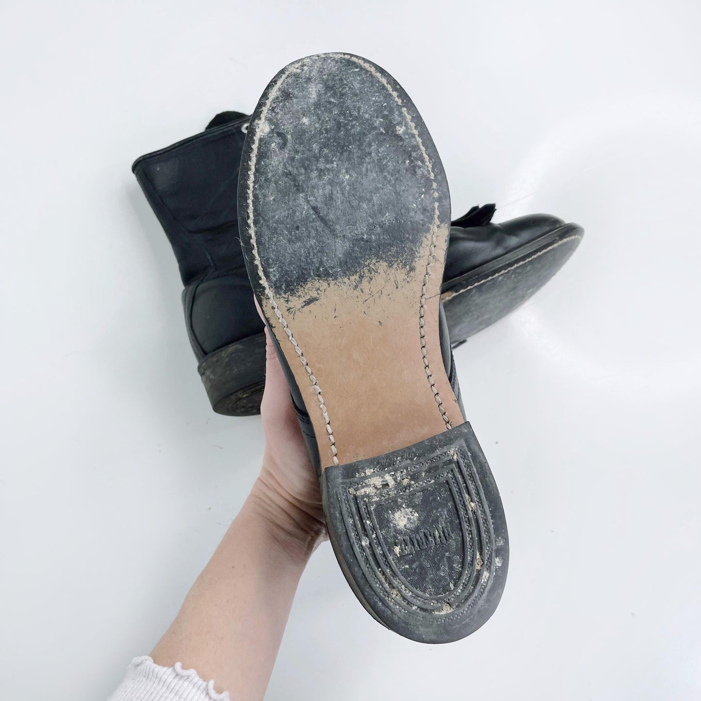 vintage black leather rodeo kiltie roper boot - size 7.5