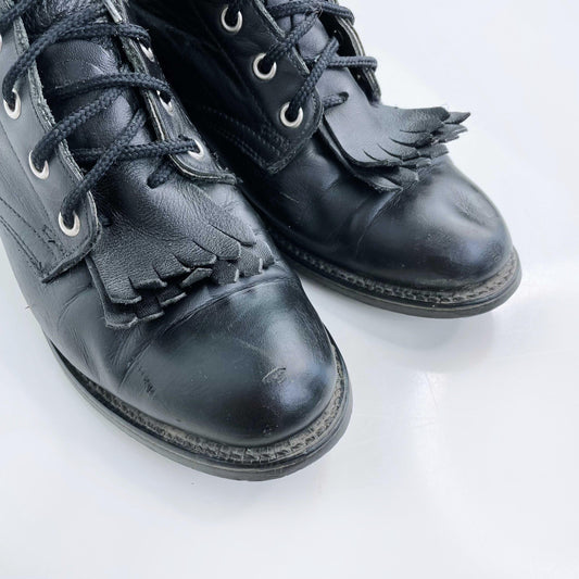 vintage black leather rodeo kiltie roper boot - size 7.5