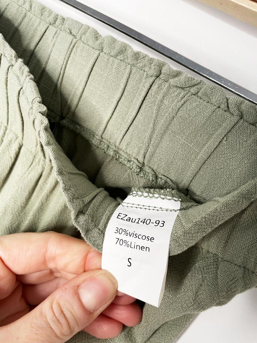 sage green linen - blend wide leg lounge pants - good market thrift store
