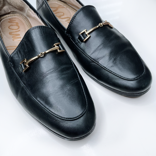 sam edelman black leather loraine horsebit loafers - size 10