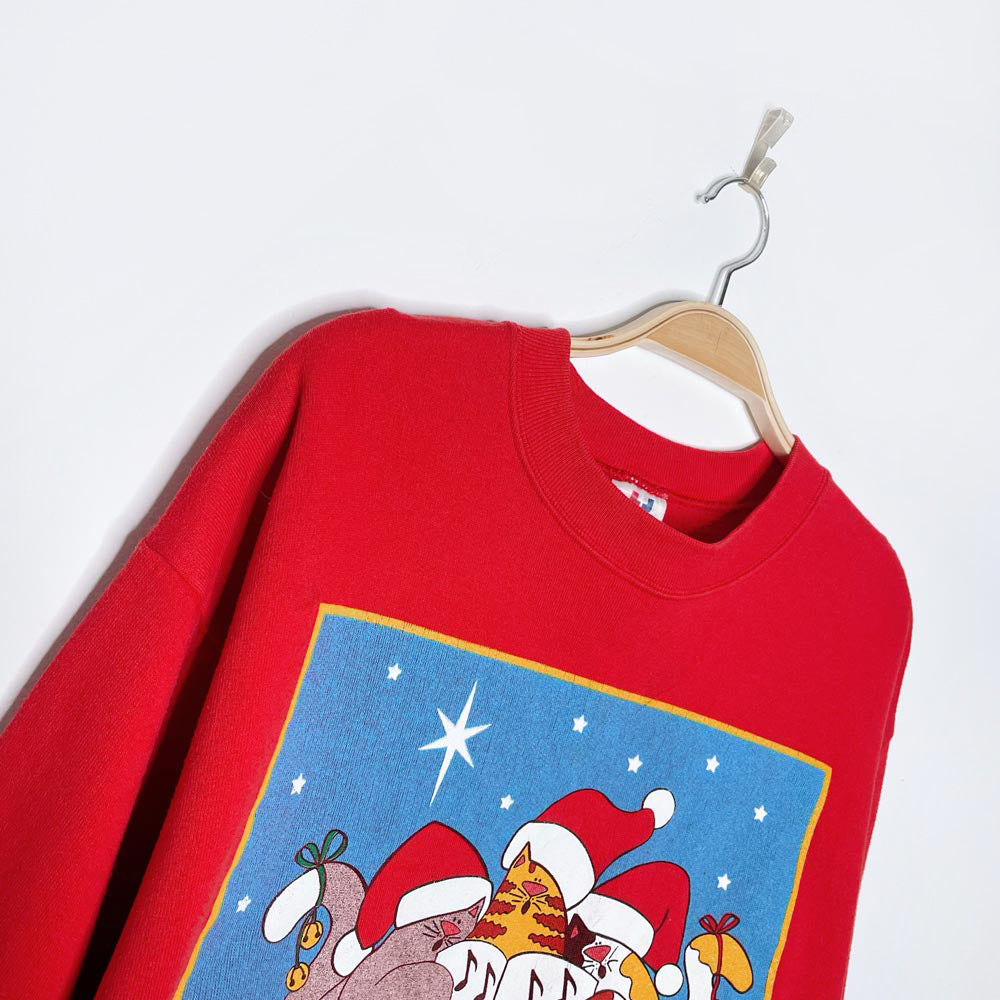vintage 90s santa paws carolling cats graphic crew