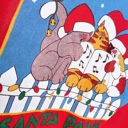 vintage 90s santa paws carolling cats graphic crew
