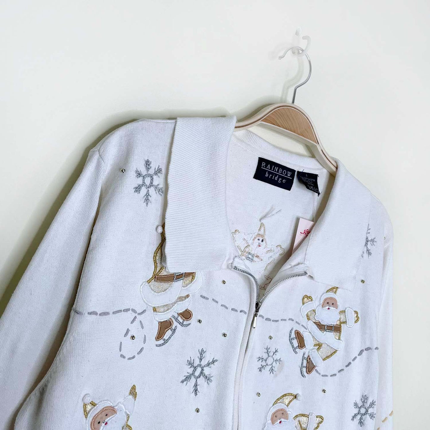 vintage ice skating santas zip cardi - size large