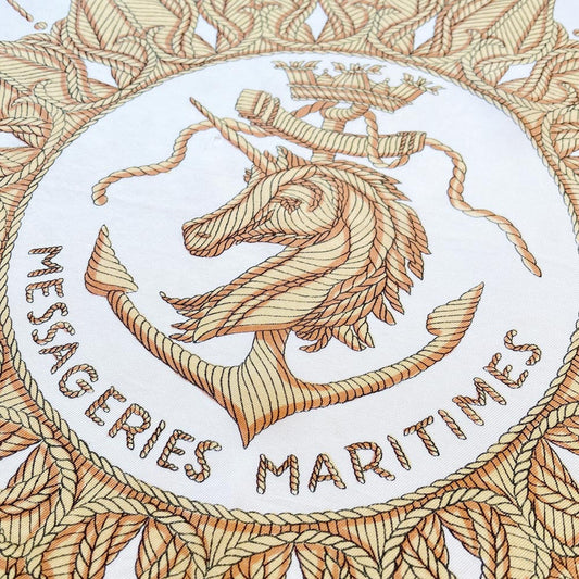vintage 60s messageries maritimes nautical silk scarf with hand-rolled edge
