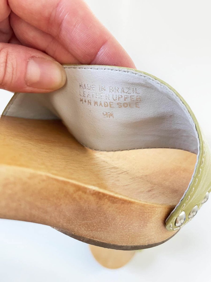 seven leather low heel wood clog sandal | made in brazil | steve madden - good market thrift store