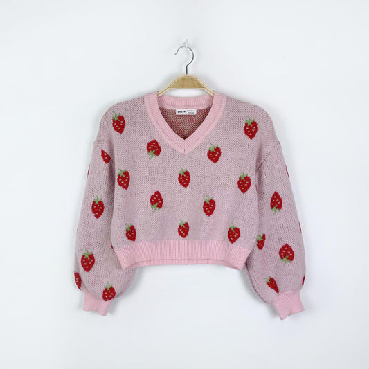 shein strawberry v-neck sweater - size 11-12Y