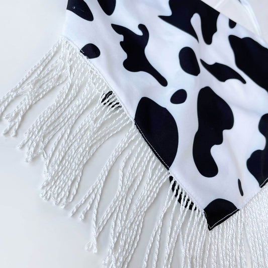 shein cow print open back western fringe halter