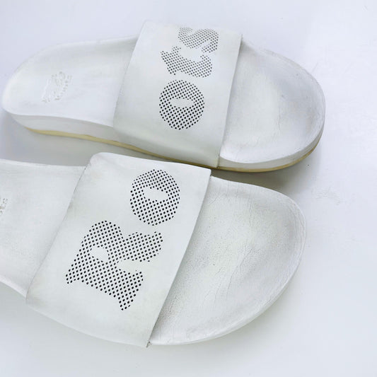 roots white lasercut pool slides - size 8