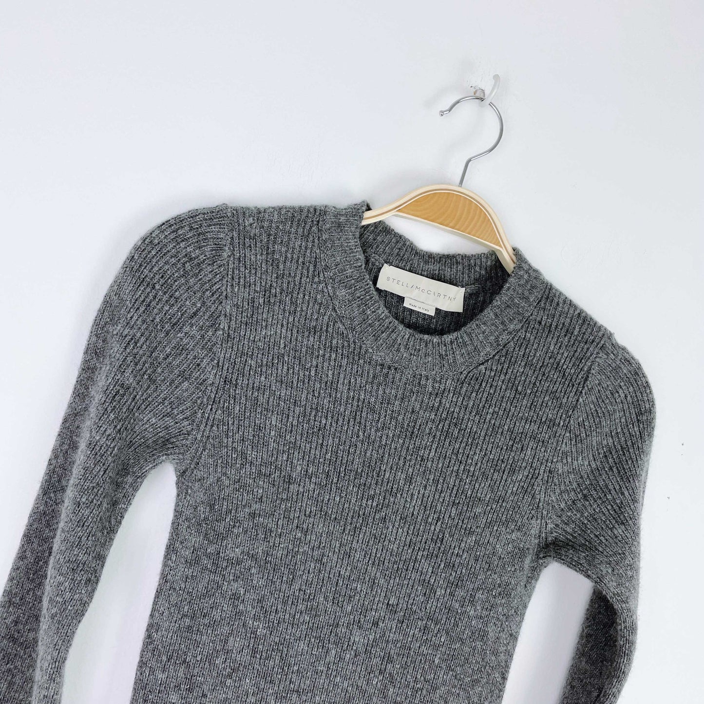 stella mccartney wool ribbed knit sharkbite sweater dress