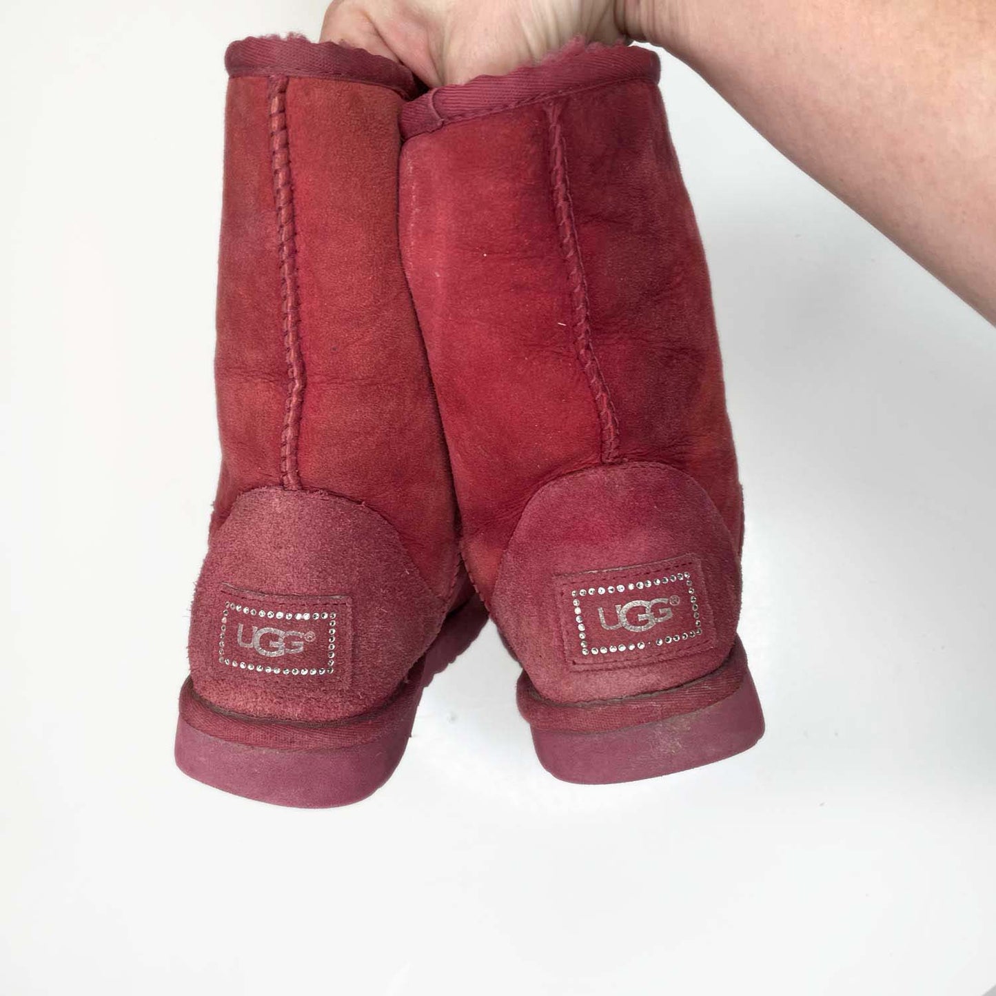 ugg classic short bling sheepskin boot in sangria - size 6