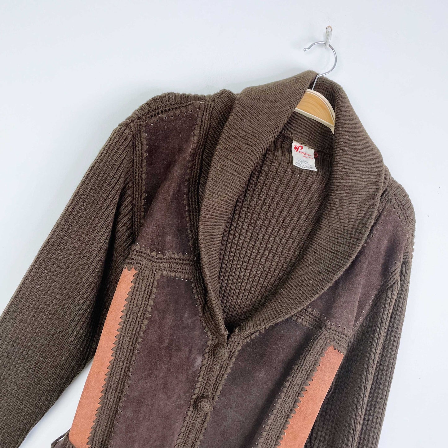 vintage 70s suede knit combo cardigan