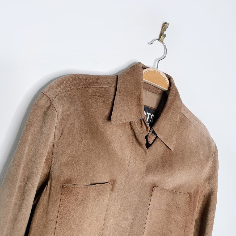 vintage 90s roots suede snap button shirt jacket