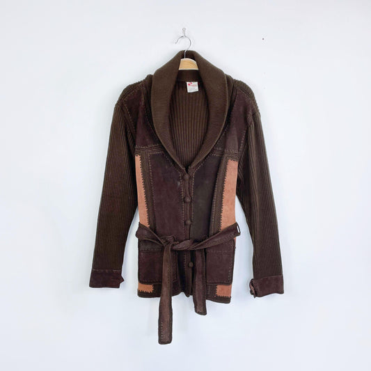 vintage 70s suede knit combo cardigan