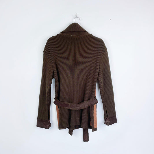 vintage 70s suede knit combo cardigan